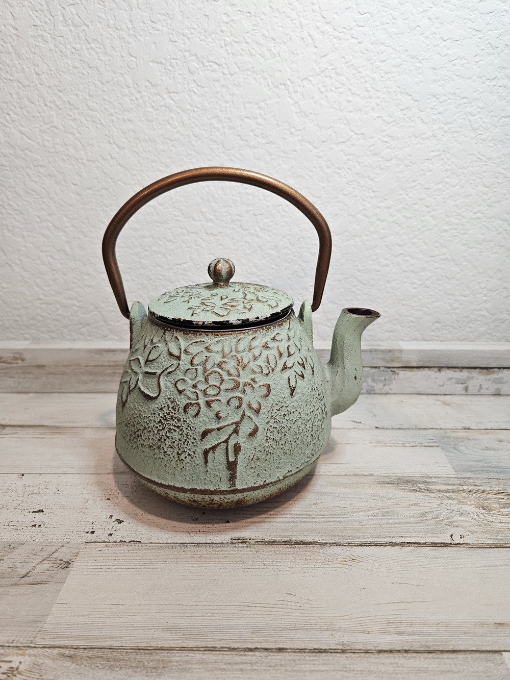 Cast Iron Teapot Mint Green With Infuser Enamel Interior